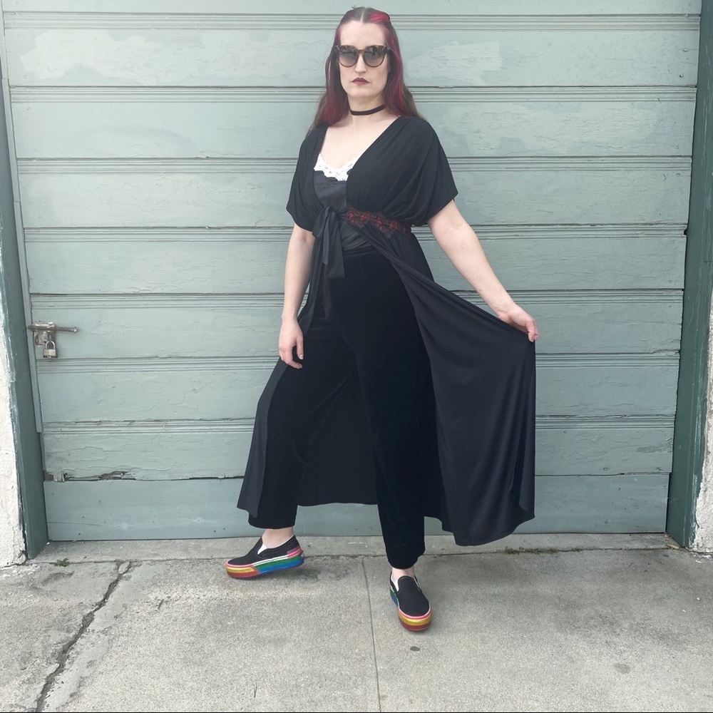 Whimsigoth Black Flowy Maxi Robe - Picture 3 of 8